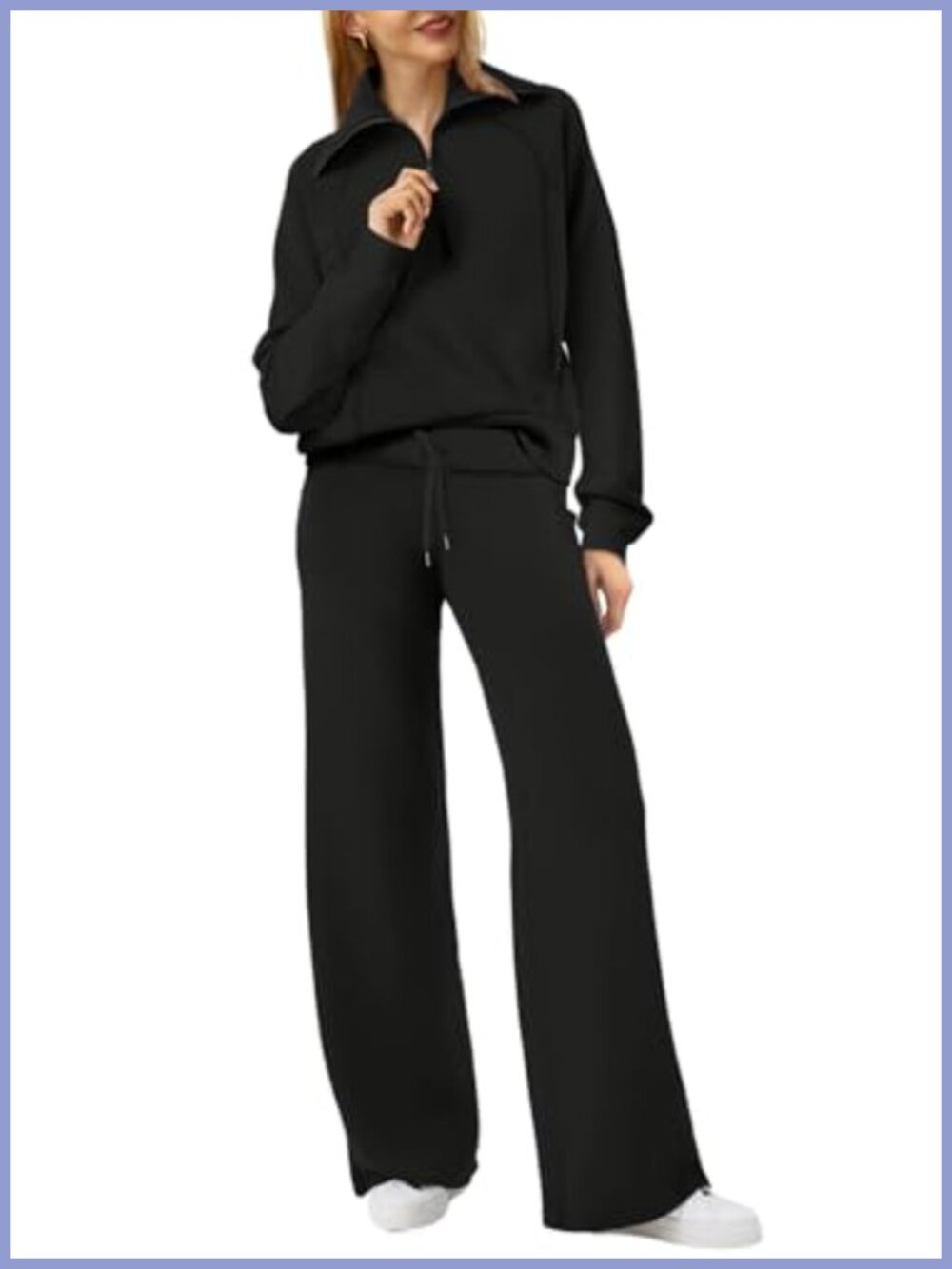 Women's Half Zip Sweatshirt Wide Leg Sweatpants 2 Piece Lounge Set